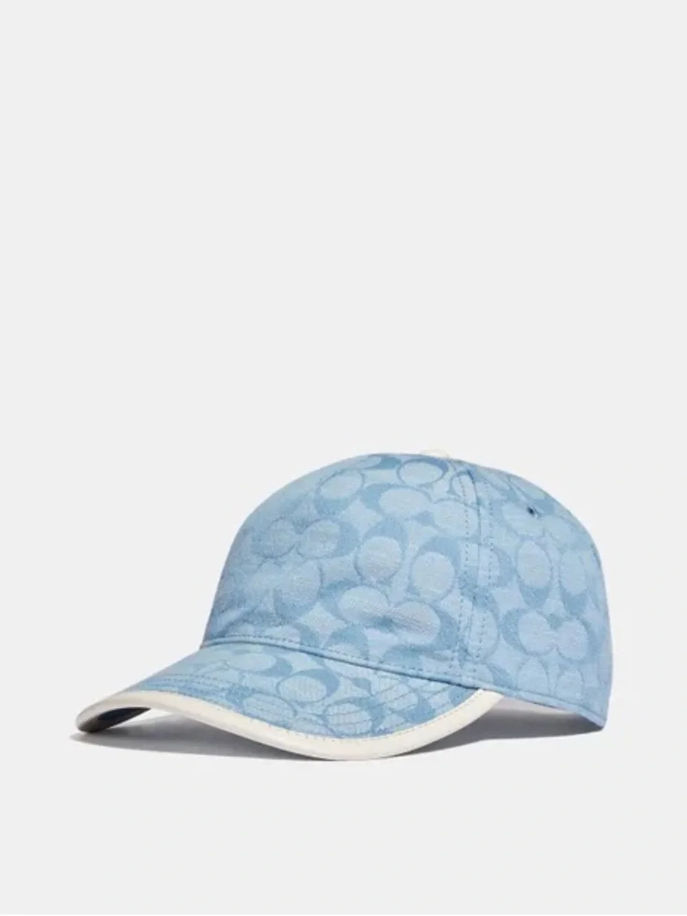 Coach Light Blue Signature Monogram Baseball Cap with White Trim